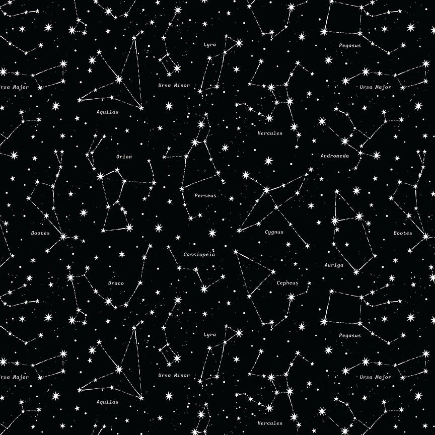 Reach For The Stars with NASA by Riley Blake Designs : Constellations Black Glow in the Dark GC18334-BLACK