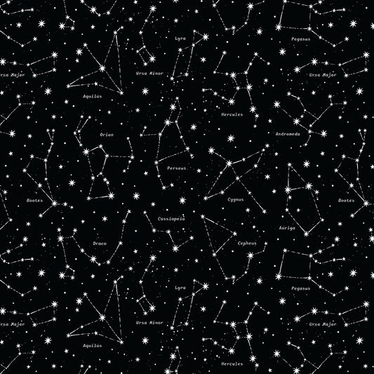 Reach For The Stars with NASA by Riley Blake Designs : Constellations Black Glow in the Dark GC18334-BLACK