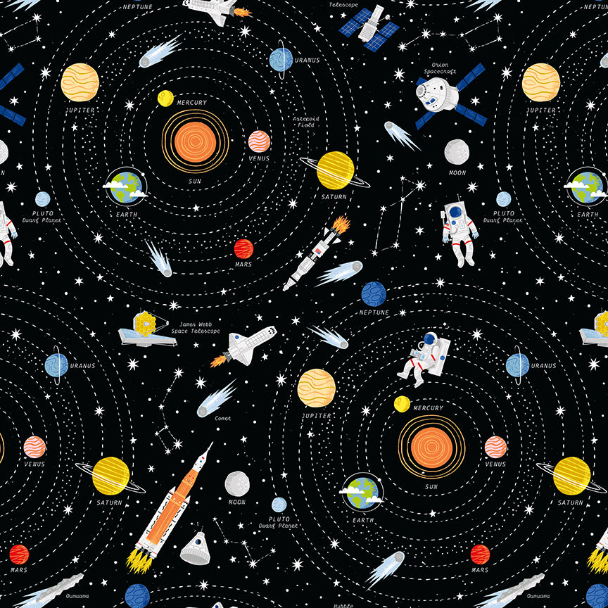 Reach For The Stars with NASA by Riley Blake Designs : Galaxy Black Glow in the Dark GC18330-BLACK