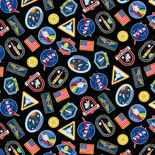 Reach For The Stars with NASA by Riley Blake Designs : Patches Black C18331-BLACK