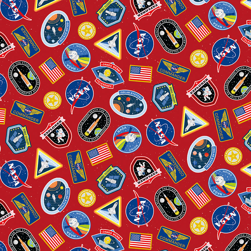 Reach For The Stars with NASA by Riley Blake Designs : Patches Red C18331-RED