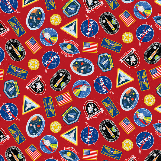 Reach For The Stars with NASA by Riley Blake Designs : Patches Red C18331-RED