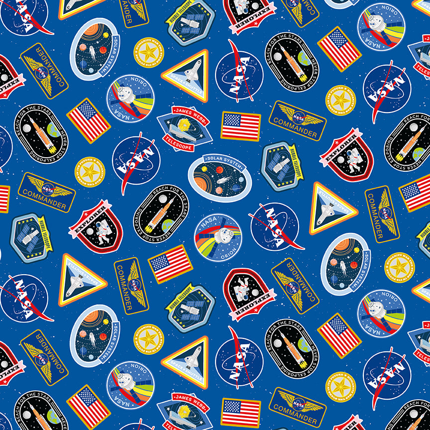 Reach For The Stars with NASA by Riley Blake Designs : Patches Sapphire C18331-SAPPHIRE
