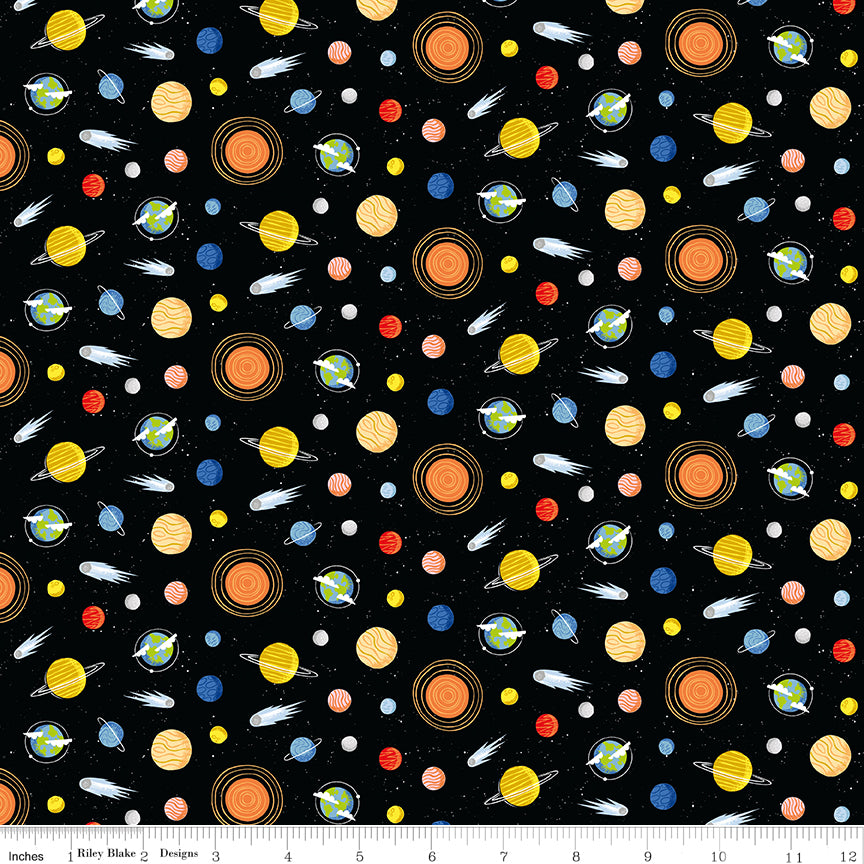 Reach For The Stars with NASA by Riley Blake Designs : Planets Black C18335-BLACK