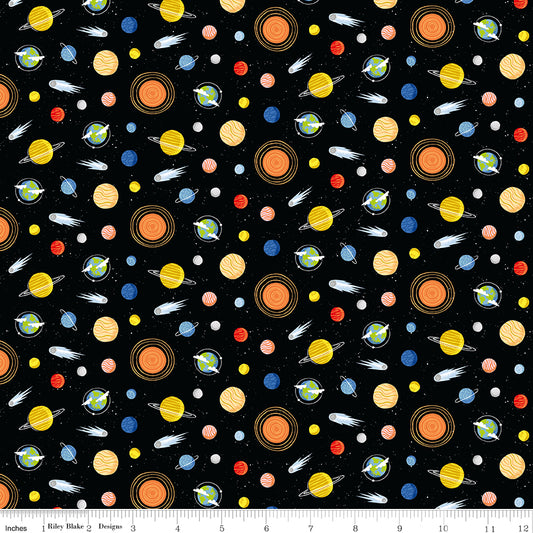 Reach For The Stars with NASA by Riley Blake Designs : Planets Black C18335-BLACK