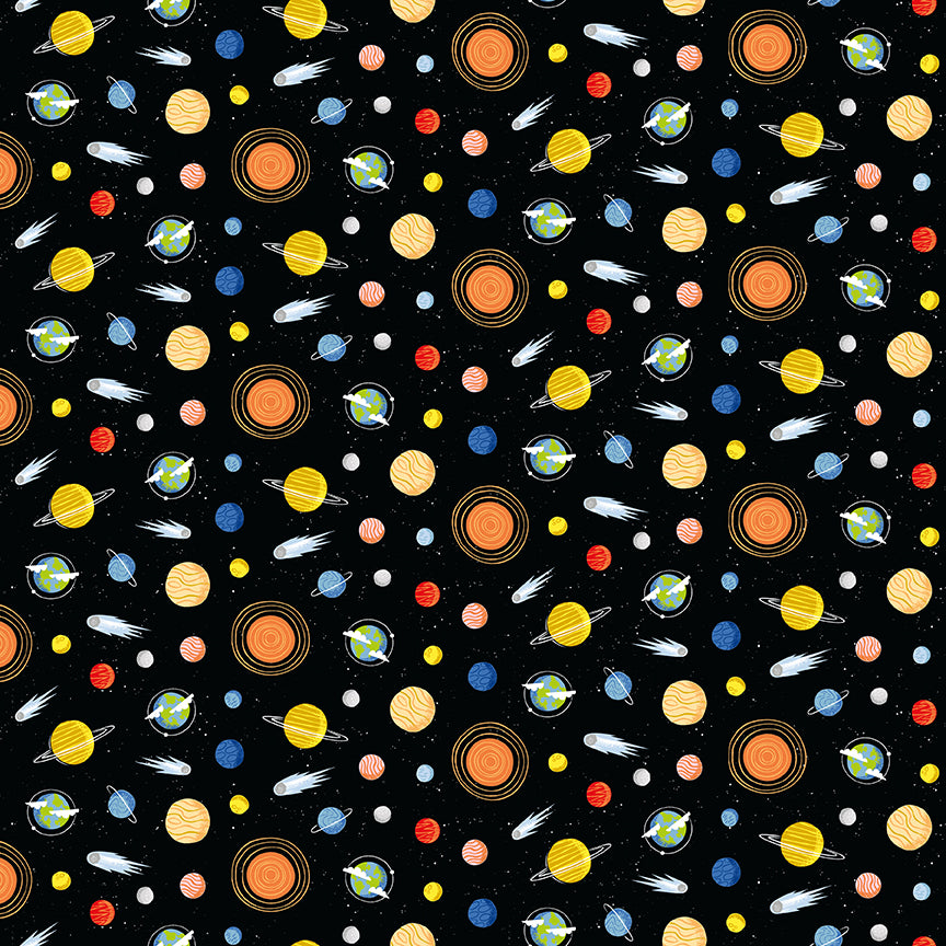 Reach For The Stars with NASA by Riley Blake Designs : Planets Black C18335-BLACK