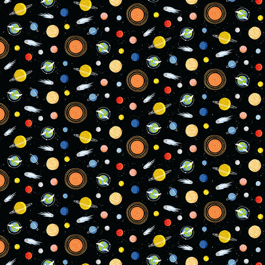 Reach For The Stars with NASA by Riley Blake Designs : Planets Black C18335-BLACK