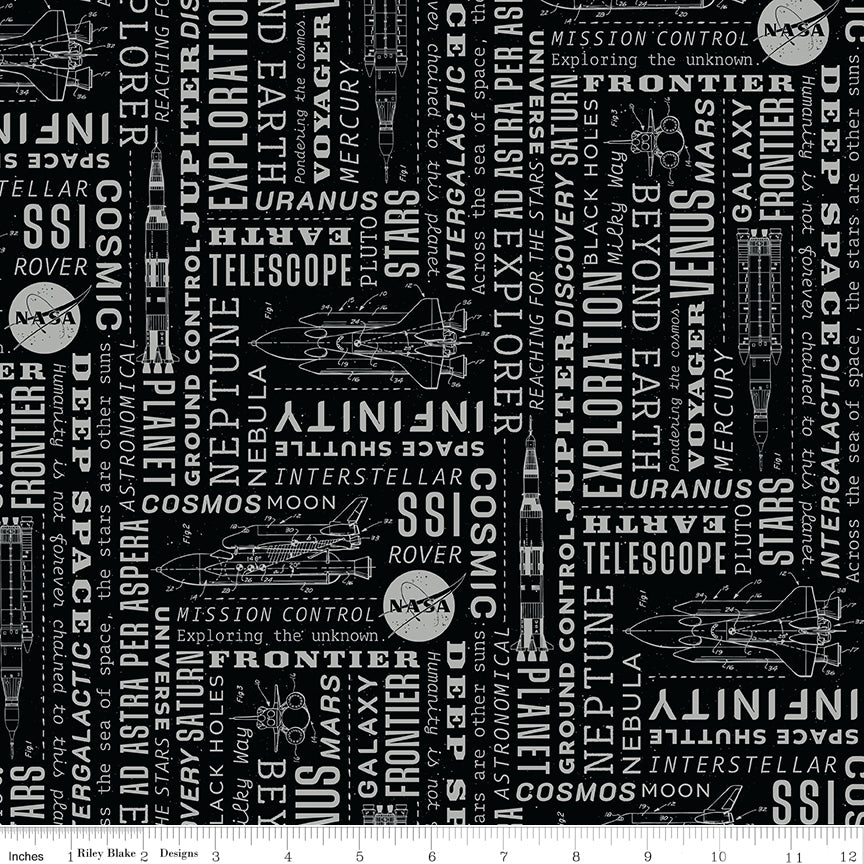 Reach For The Stars with NASA by Riley Blake Designs : Text Black C18332-BLACK