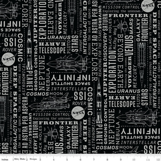 Reach For The Stars with NASA by Riley Blake Designs : Text Black C18332-BLACK