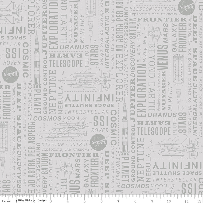 Reach For The Stars with NASA by Riley Blake Designs : Text Gray C18332-GRAY
