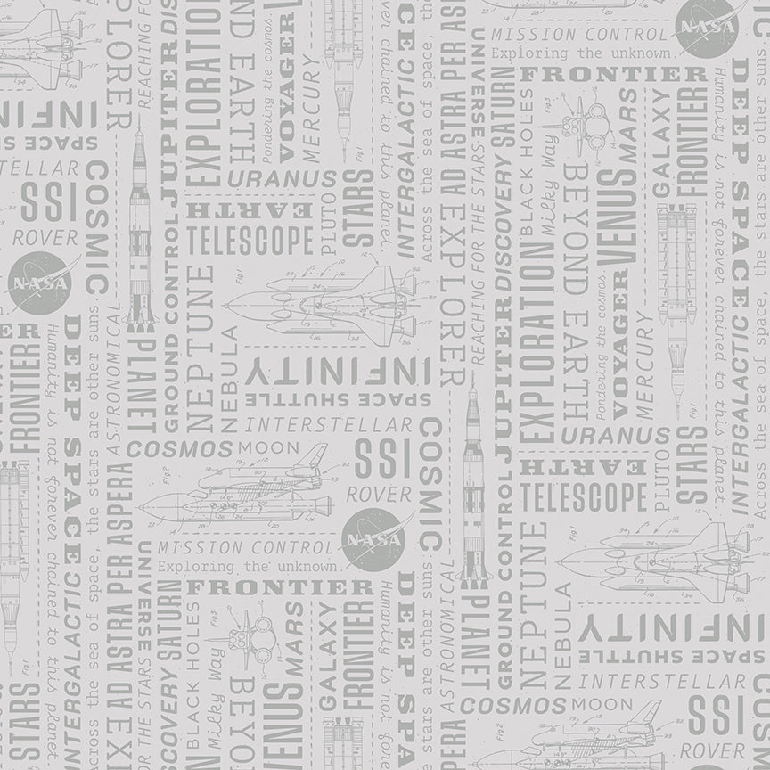 Reach For The Stars with NASA by Riley Blake Designs : Text Gray C18332-GRAY
