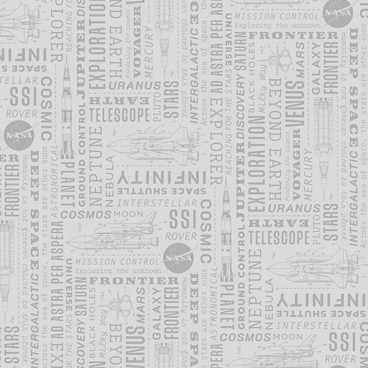 Reach For The Stars with NASA by Riley Blake Designs : Text Gray C18332-GRAY