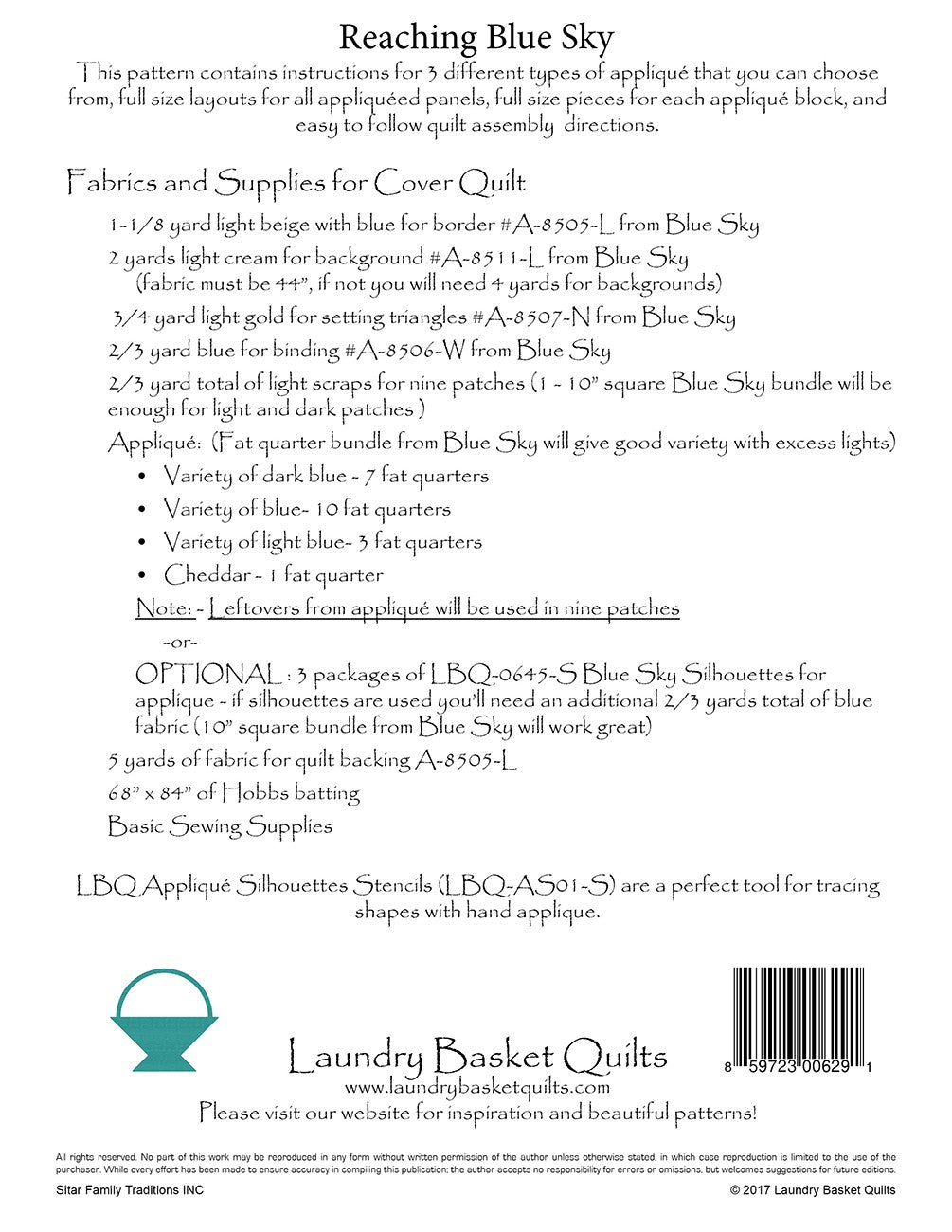 Reaching Blue Sky Quilt Pattern by Laundry Basket Quilts