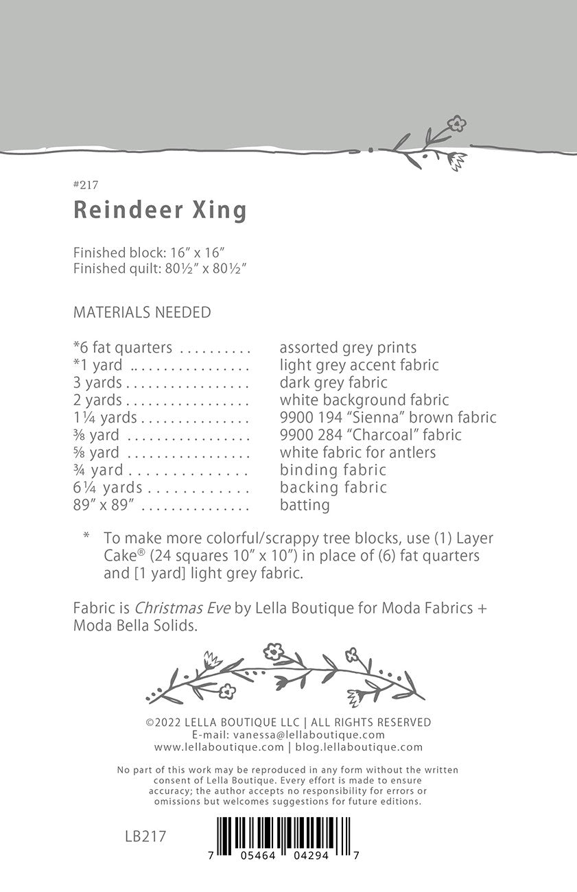 Reindeer Xing Quilt Pattern by Lella Boutique