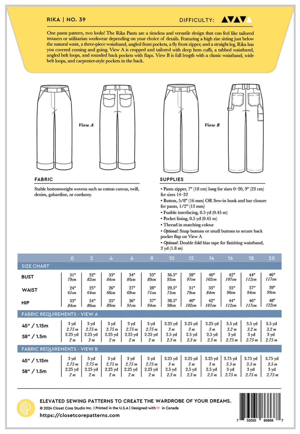 Rika Pants Pattern by Closet Core Patterns - Special Order