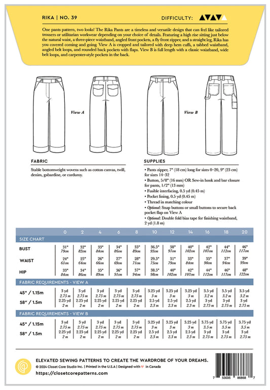 Rika Pants Pattern by Closet Core Patterns - Special Order