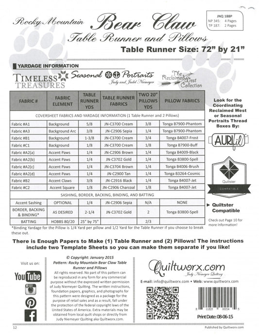 Rocky Mountain Bear Claw Table Runner # JNQ188P - Special Order