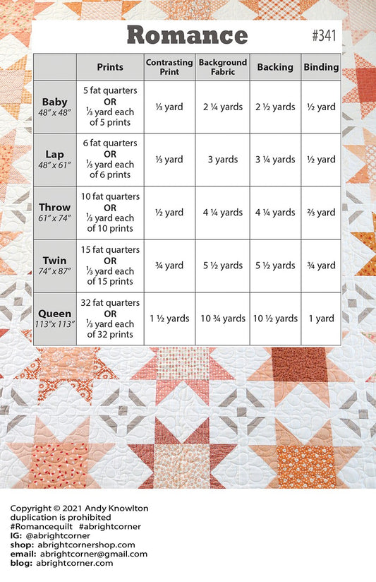 Romance Quilt Pattern Quilt Pattern by A Bright Corner