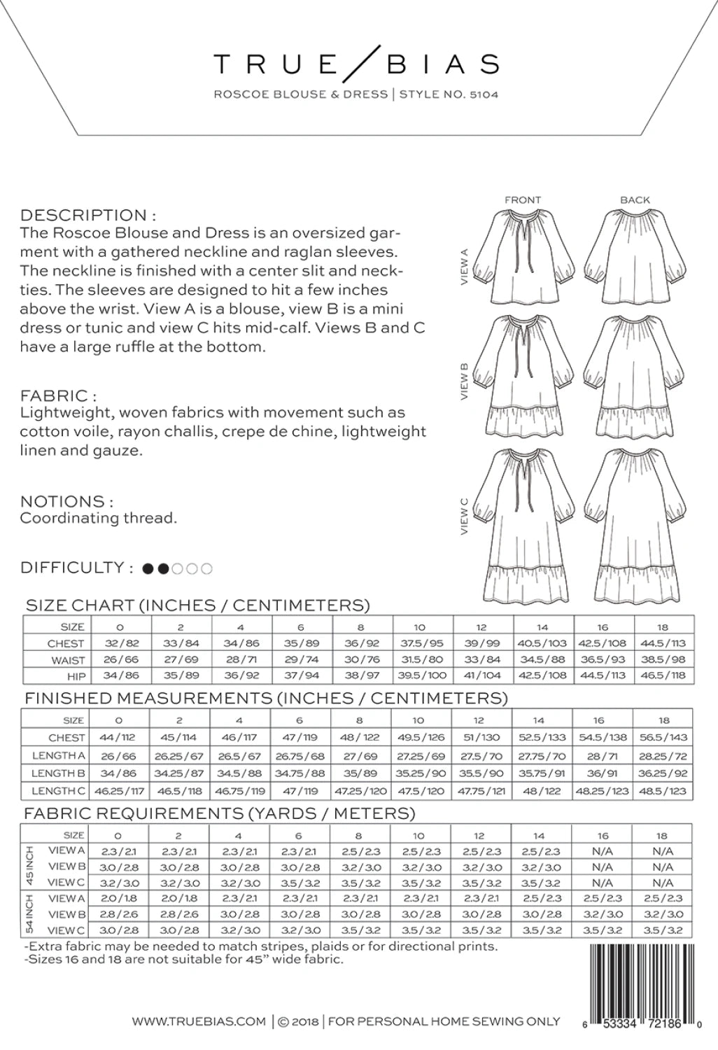 Roscoe Dress Pattern by TrueBias Patterns : Size 0-18 - Special Order