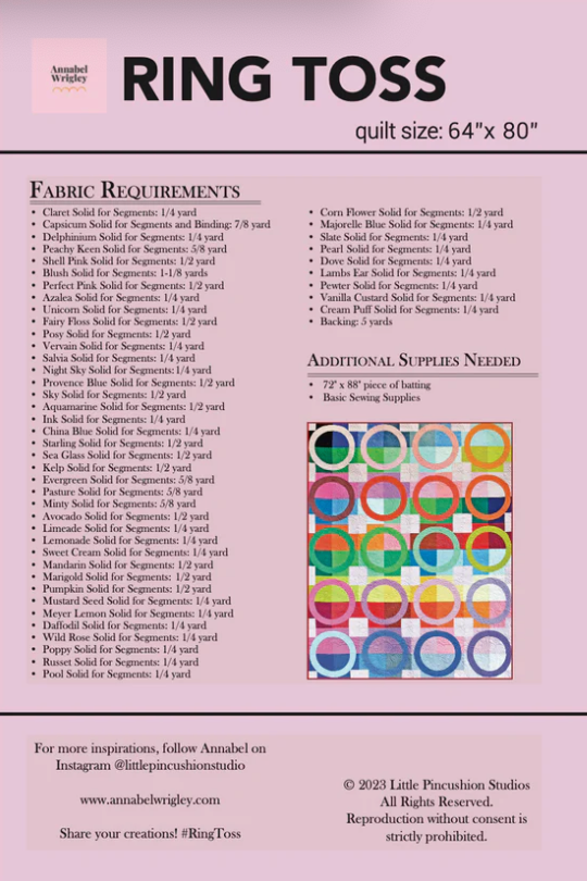 Ruby + Bee Solids by Heather Ross and Annabel Wrigley : Ring Toss Quilt Kit