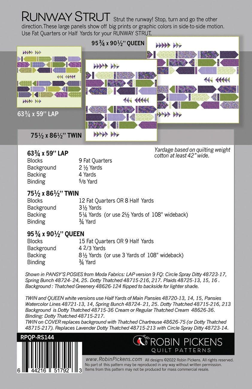 Runway Strut Quilt Pattern by Robin Pickens