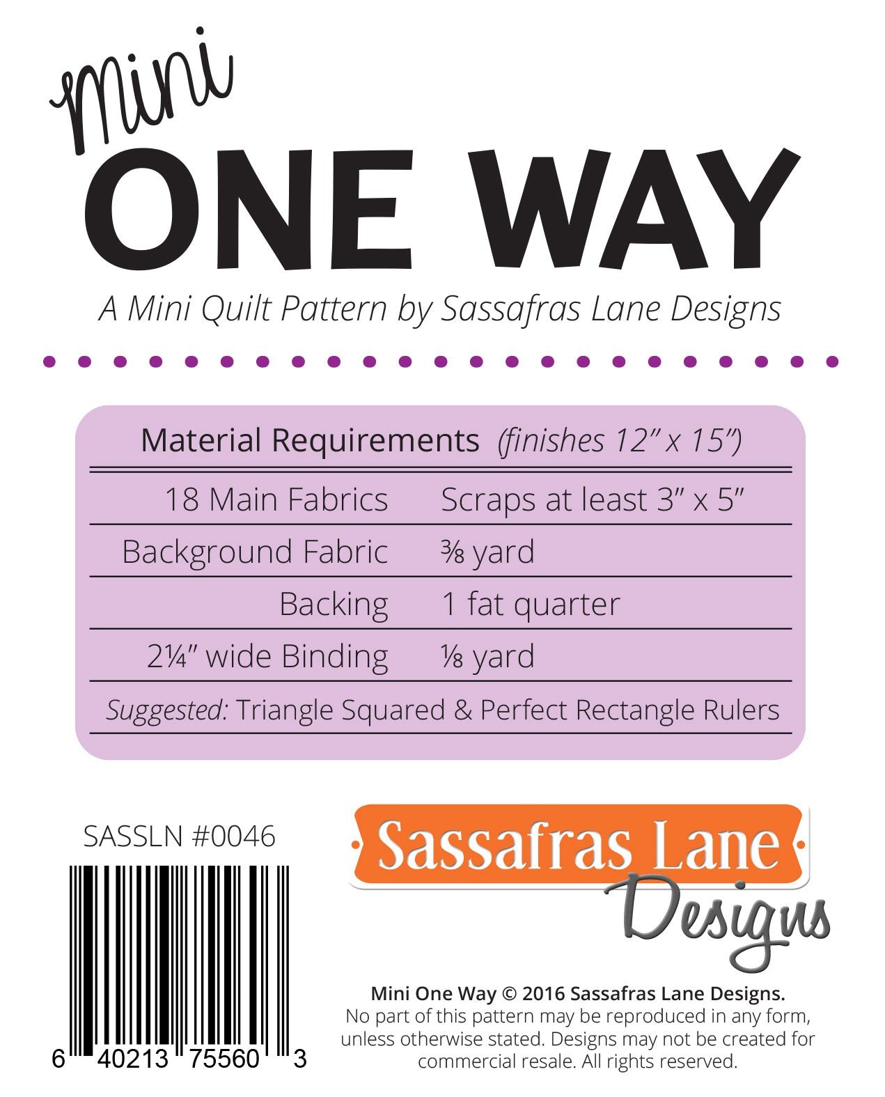 Mini One Way # SASSLN0046-  Special Order