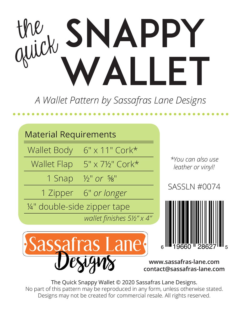 The Quick Snappy Wallet # SASSLN0074- Special Order