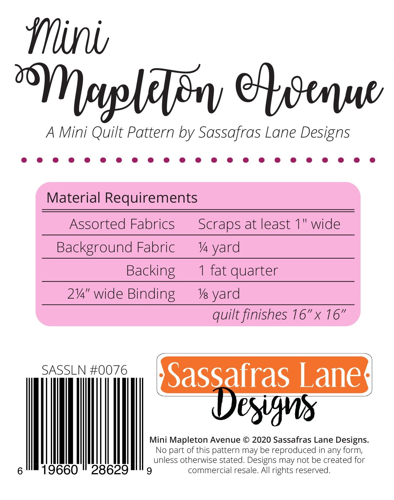 Mini Mapleton Avenue # SASSLN0076- Special Order