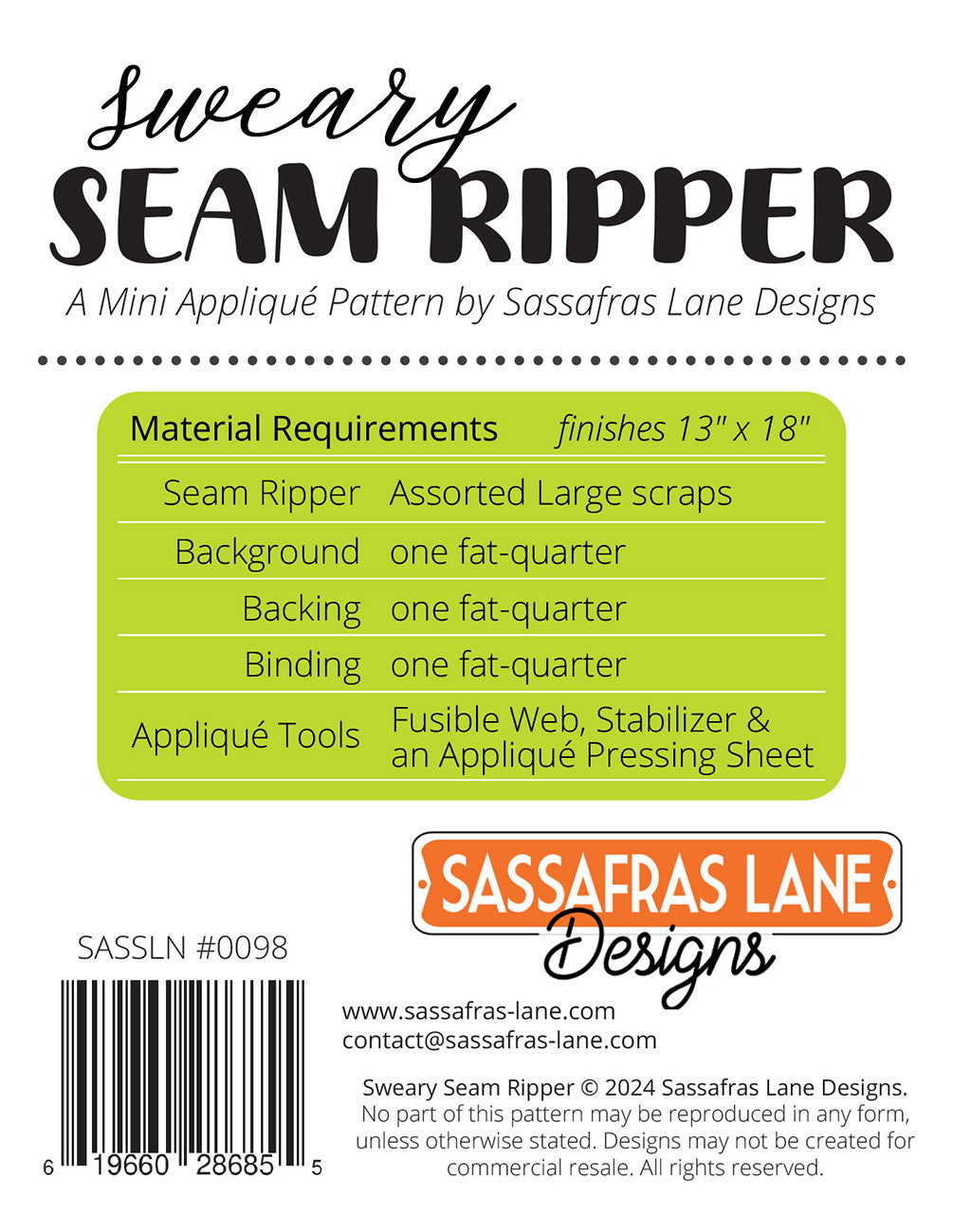 Sweary Seam Ripper # SASSLN0098 - Special Order