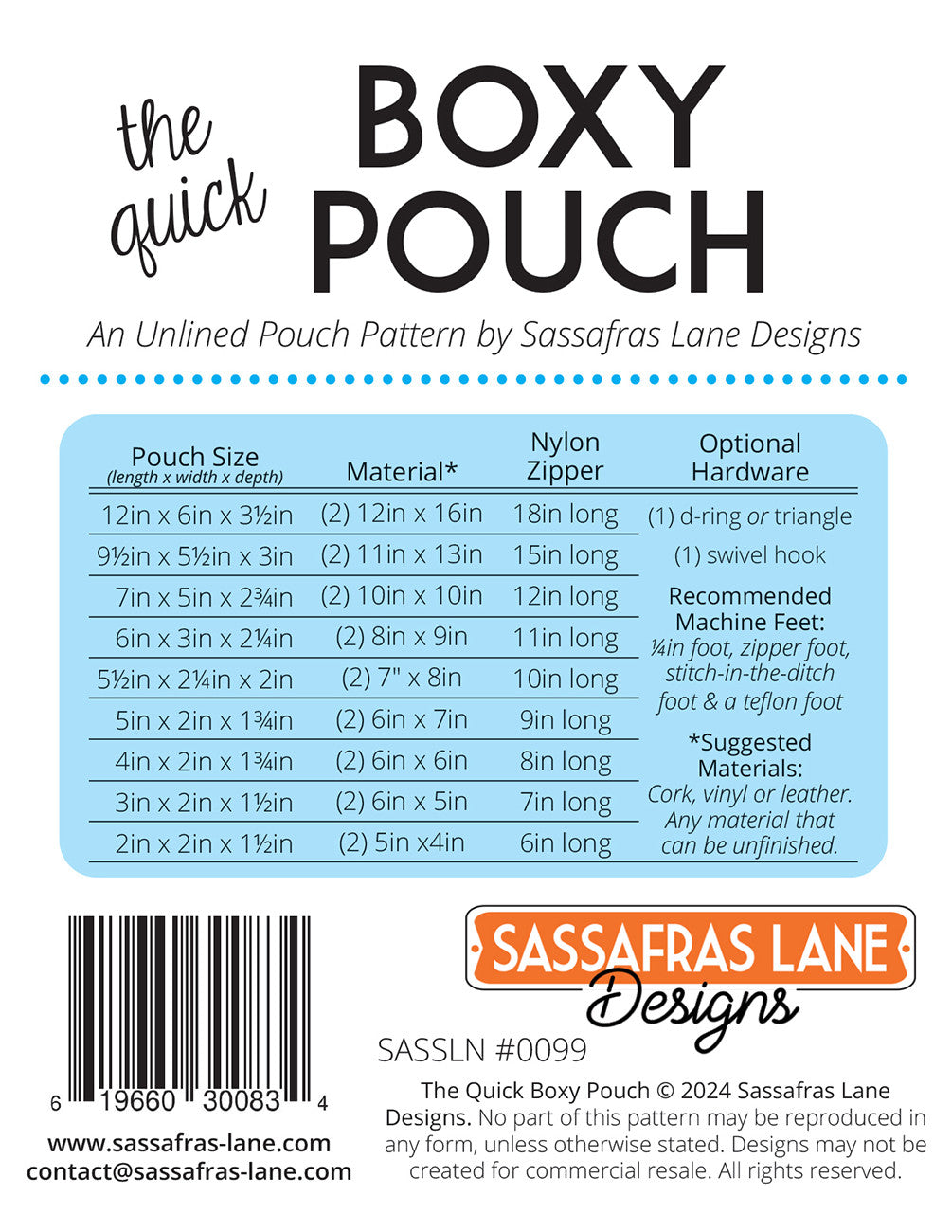 The Quick Boxy Pouch # SASSLN0099- Special Order