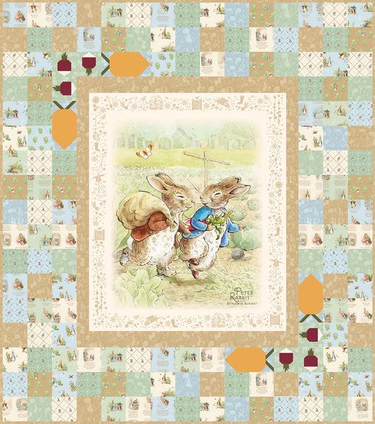 Peter Rabbit & Benjamin Bunny : Peter's Garden Digitally Printed Quilt Top