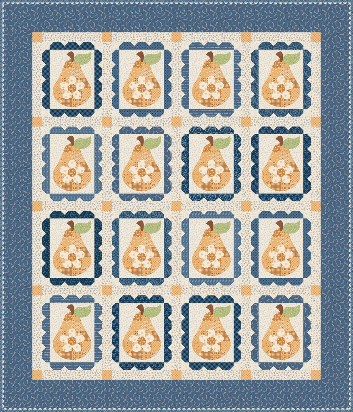 Denim & Daisy by Lori Holt : Sweet Golden Pears Digitally Printed Quilt Top