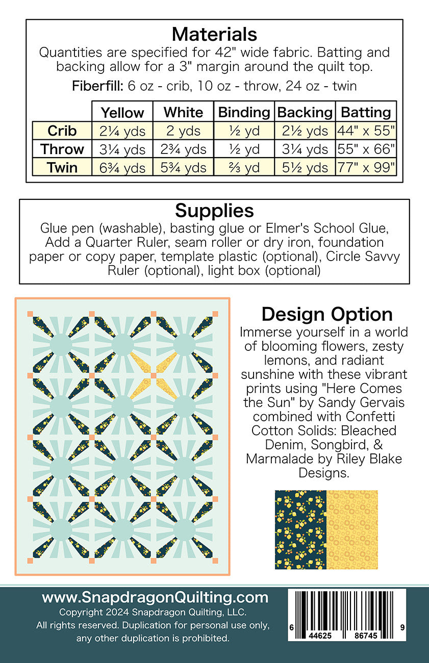 Sunshine Puff Quilt Pattern # SDQ-67459 - Special Order