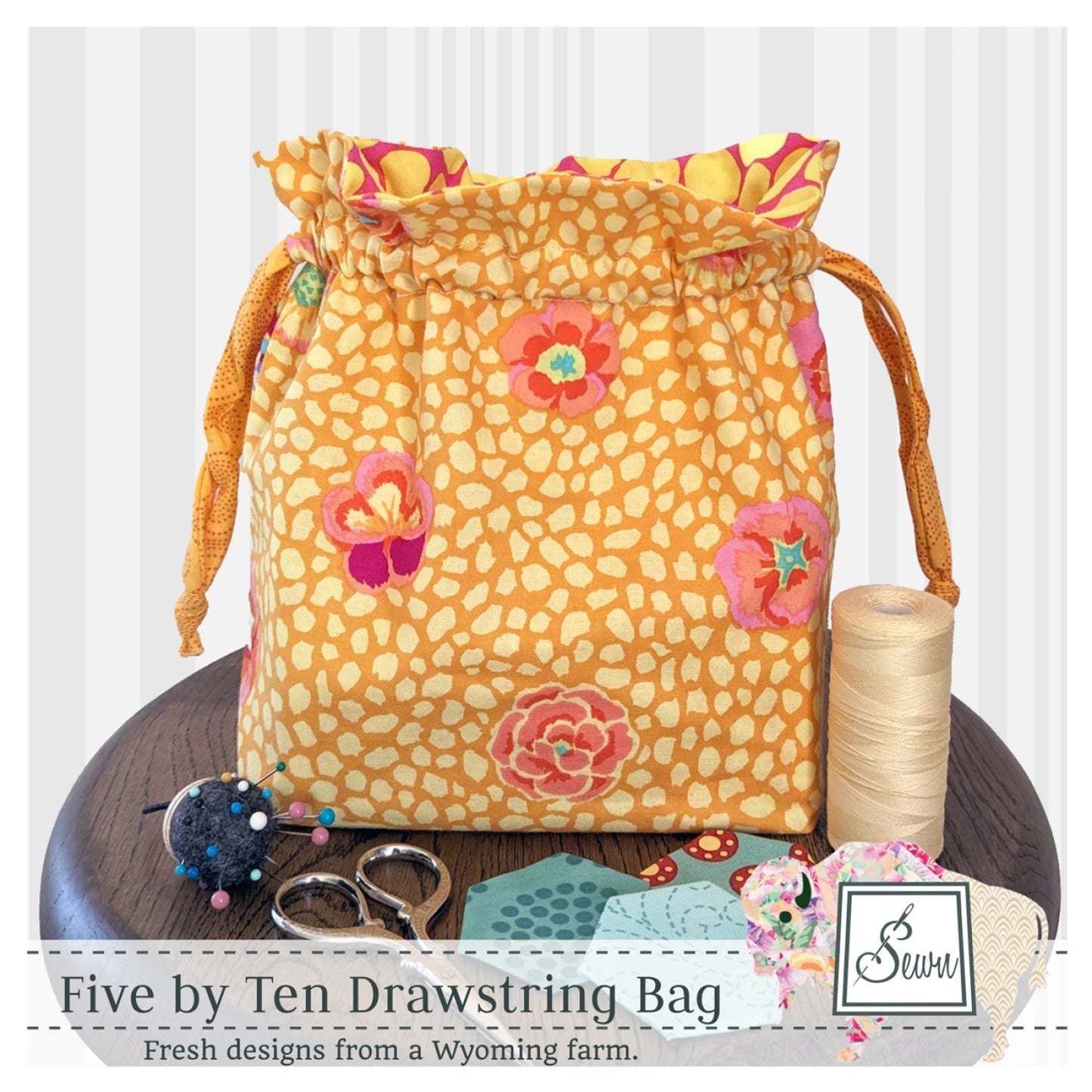 Five by Ten Drawstring Bag Pattern by Sewn Wyoming