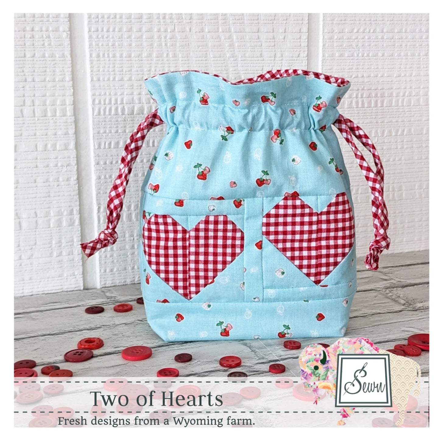 Two of Hearts Drawstring Bag Pattern by Sewn Wyoming