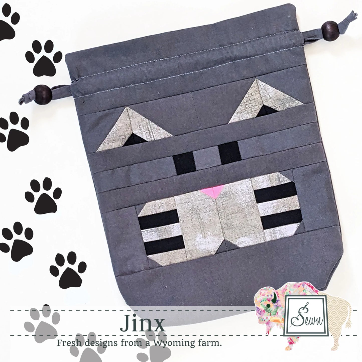 Jinx Drawstring Bag Pattern by Sewn Wyoming