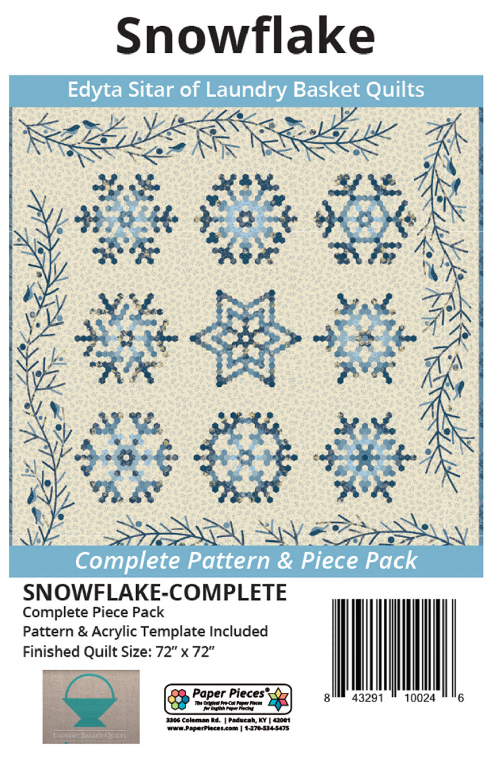 Paper Piece and Acrylic Fabric Cutting Template Pack for Snowflake Complete Set # SNOWFLAKE- Special Order