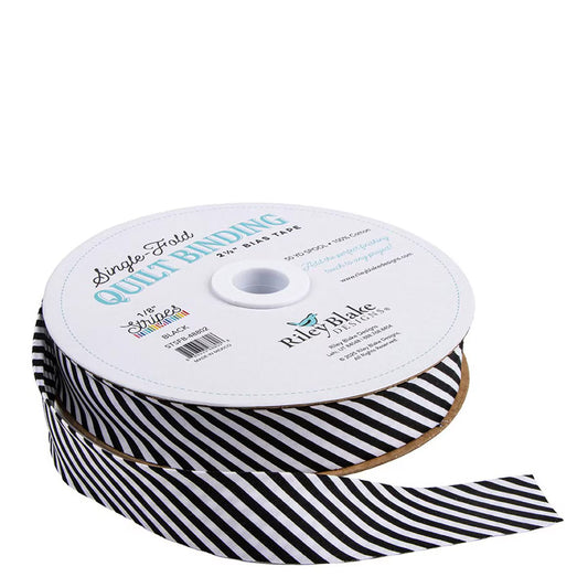 2.5" Single-Fold Quilt Binding by Riley Blake Designs - 1/8" Stripe Black & White