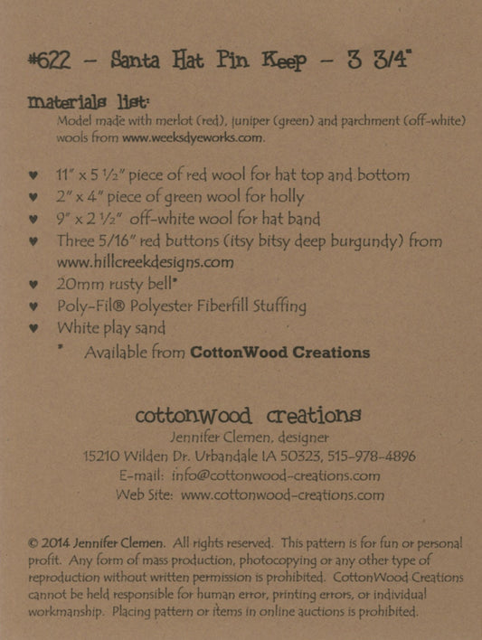 Santa Hat Pin Keep # CWC622 - Special Order