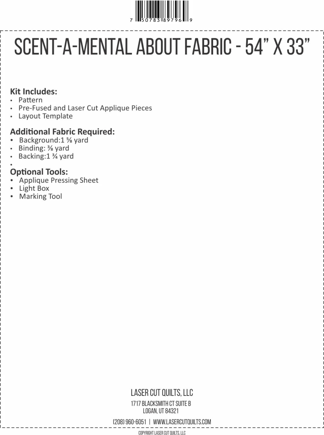 Scent-A-Mental About Fabric # LCQF897969 - Kit - Special Order