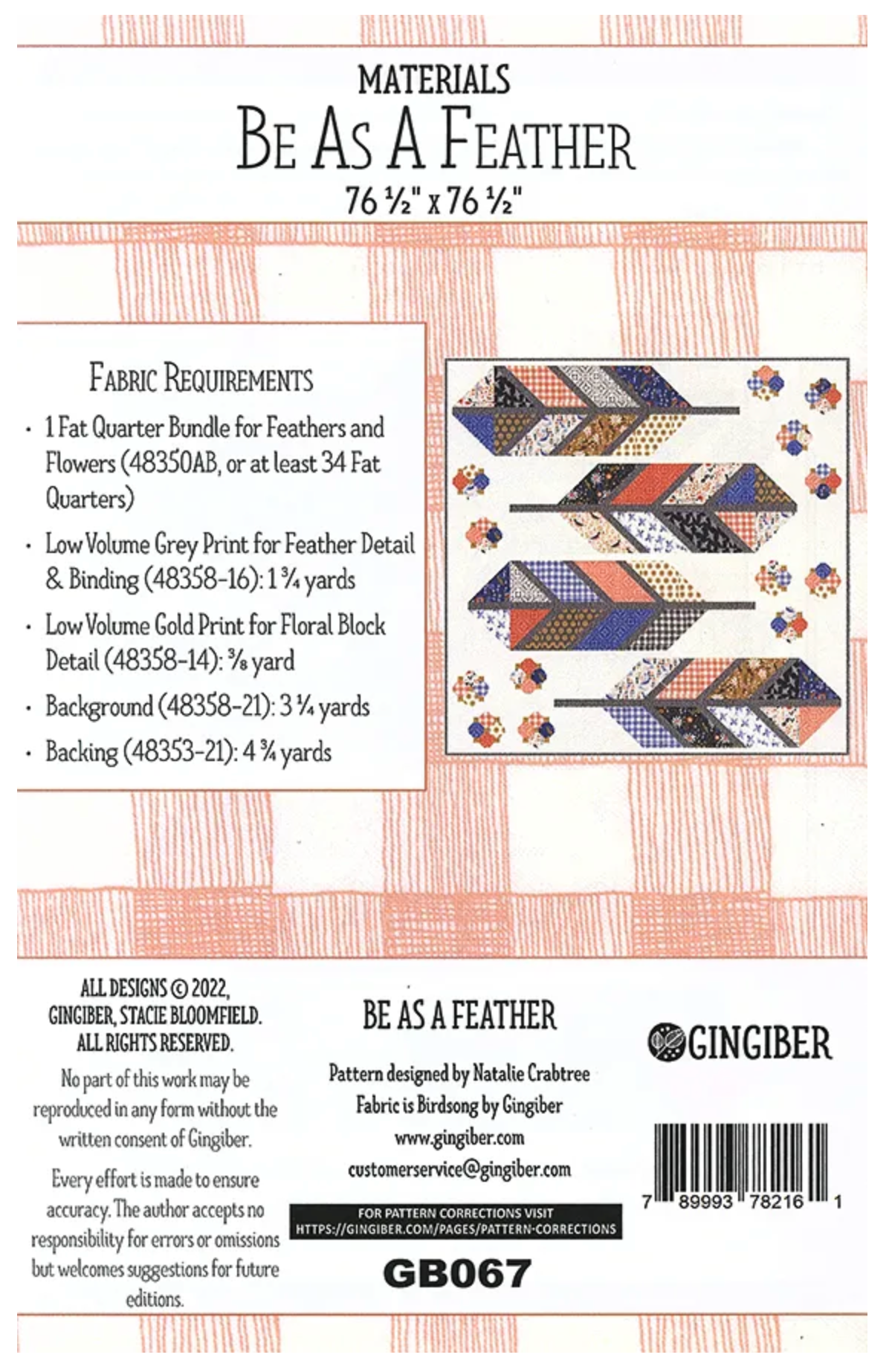 Be As A Feather Quilt Pattern by Natalie Crabtree