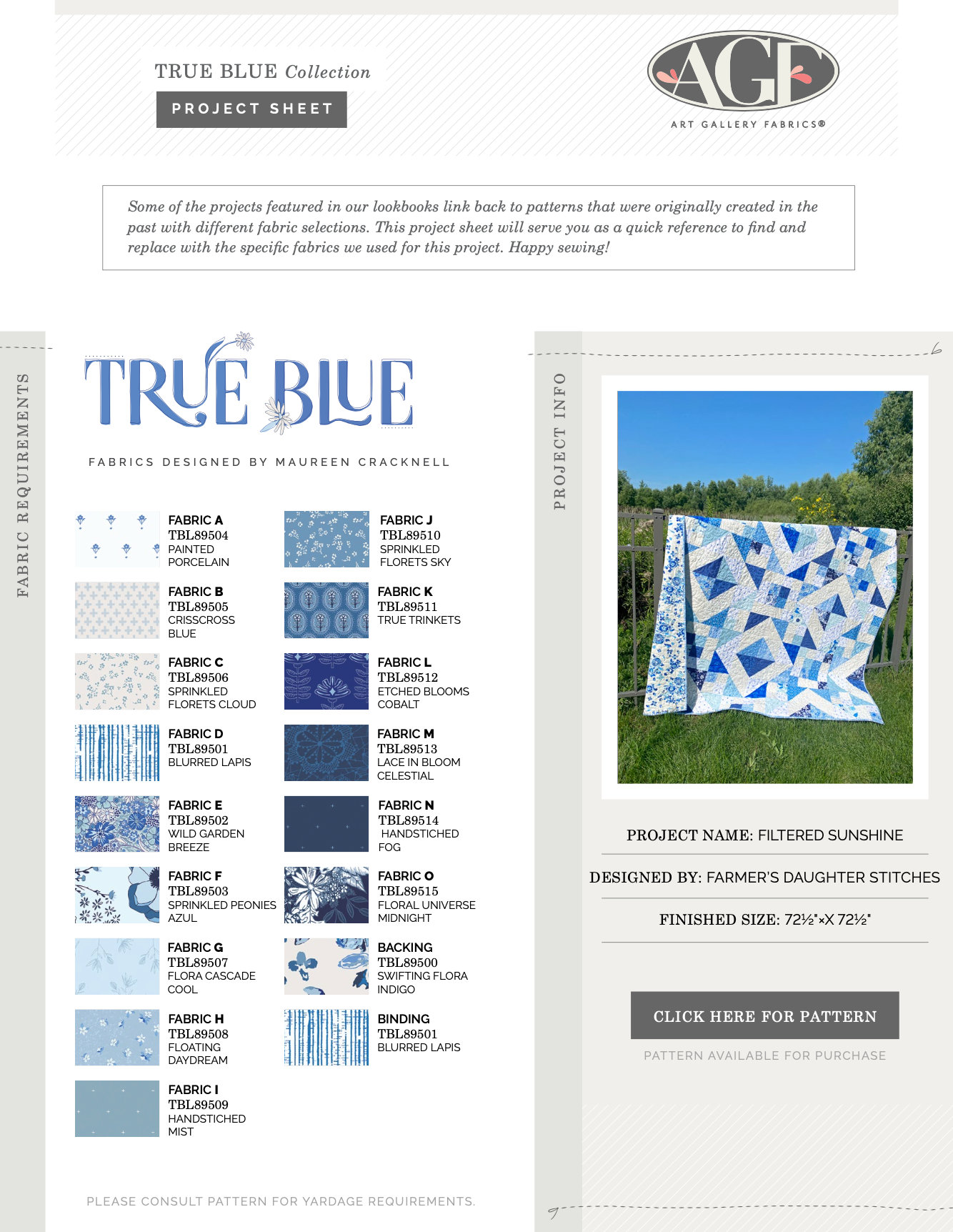 True Blue par Maureen Cracknell : Kit de courtepointe Sunshine filtré 