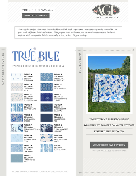True Blue by Maureen Cracknell  : Filtered Sunshine Quilt Kit 72.5" x 72.5"