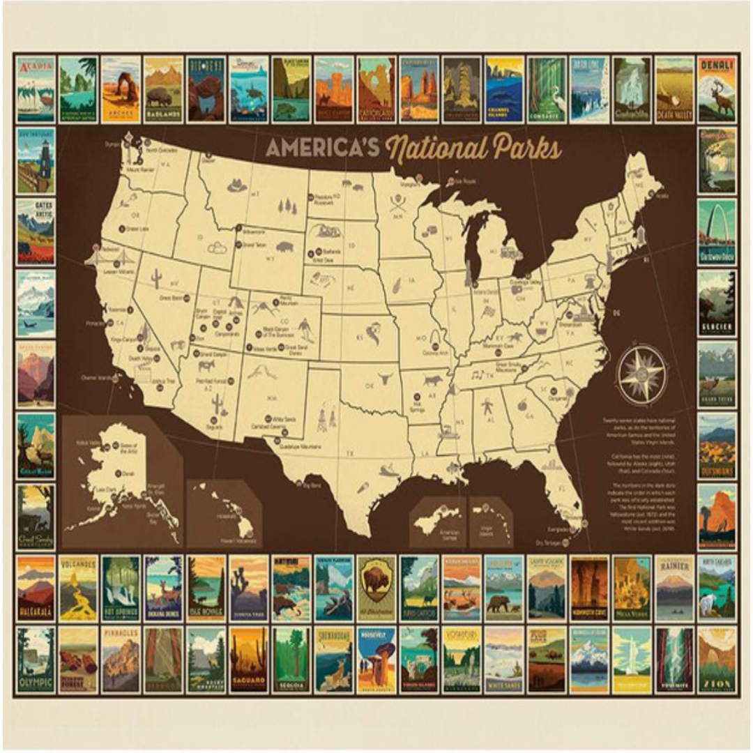 Panneau d'affiche des parcs nationaux Carte des États-Unis P9157-POSTER 