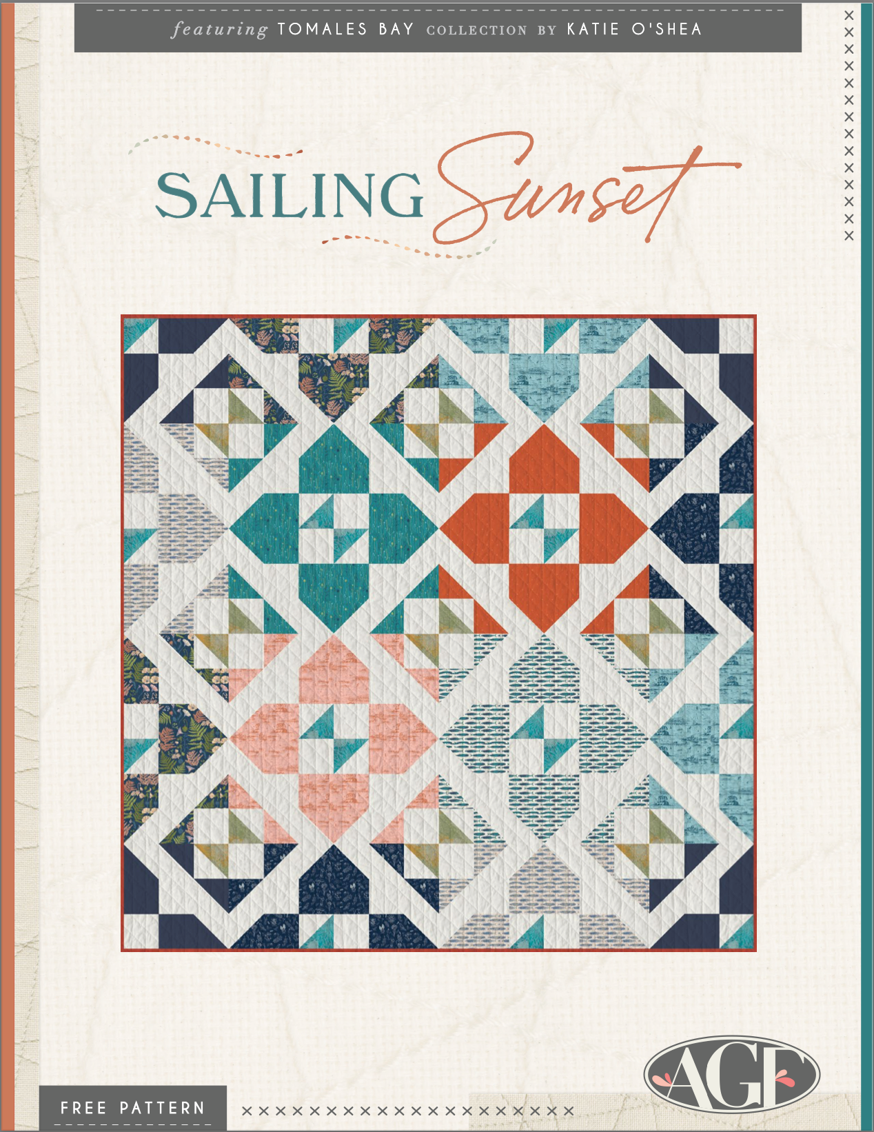 Modèle de courtepointe gratuit Sailing Sunset mettant en vedette Tomales Bay par Katie O'Shea