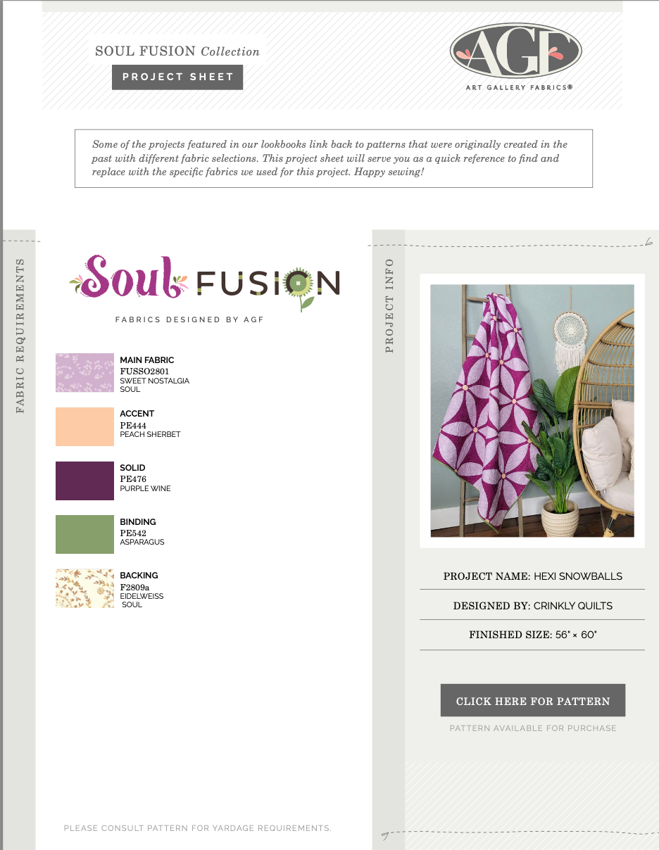 Soul Fusion par AGF Studio : Kit de courtepointe Hexi Snowballs