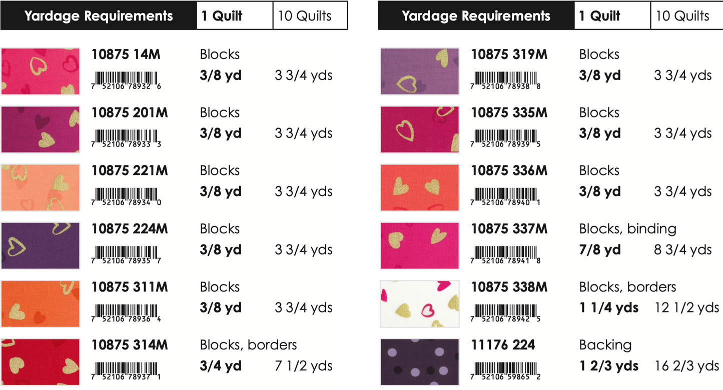 I Heart Ombre Metallic by V & Co. : Love Letters Quilt Kit