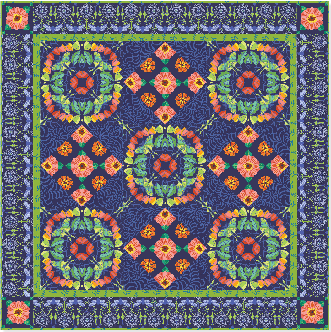 Flower Dance by Jane Sassaman - Night Garden 9 Patch Quilt Kit (Estimated Arrival Jan. 2025)