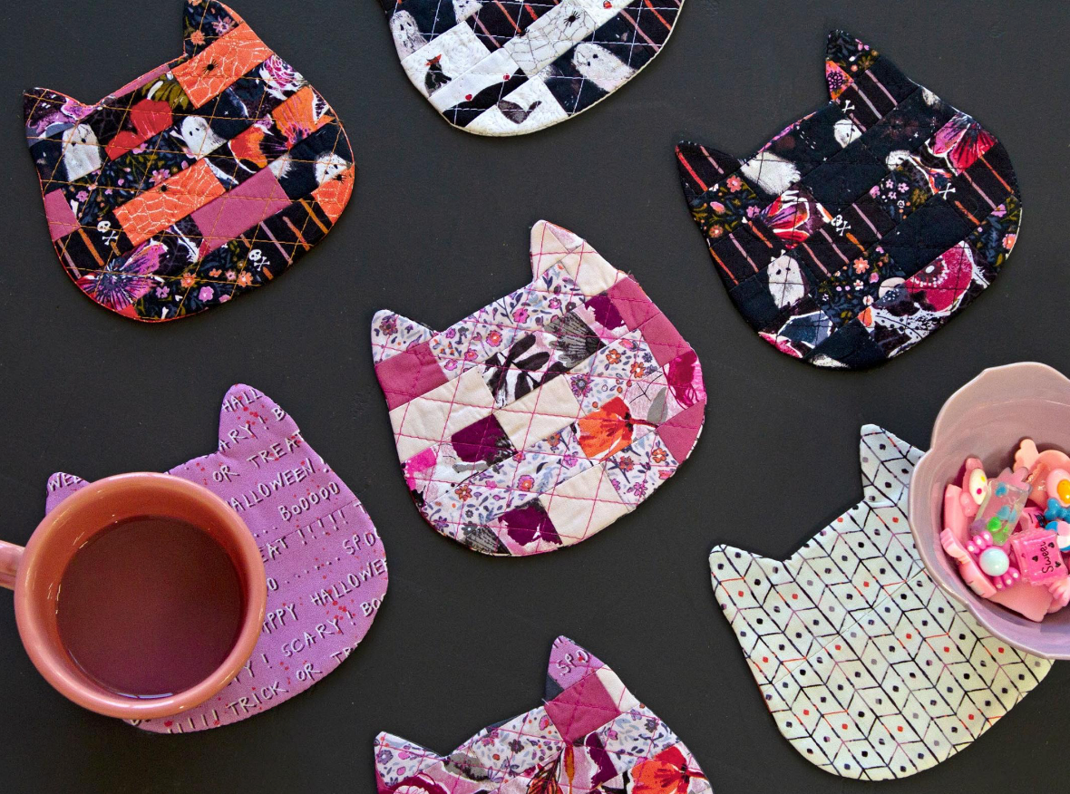 Eerie by Katarina Roccella :  Cosy Cat Coaster Mug Rug Complete Kit (Set of 8)