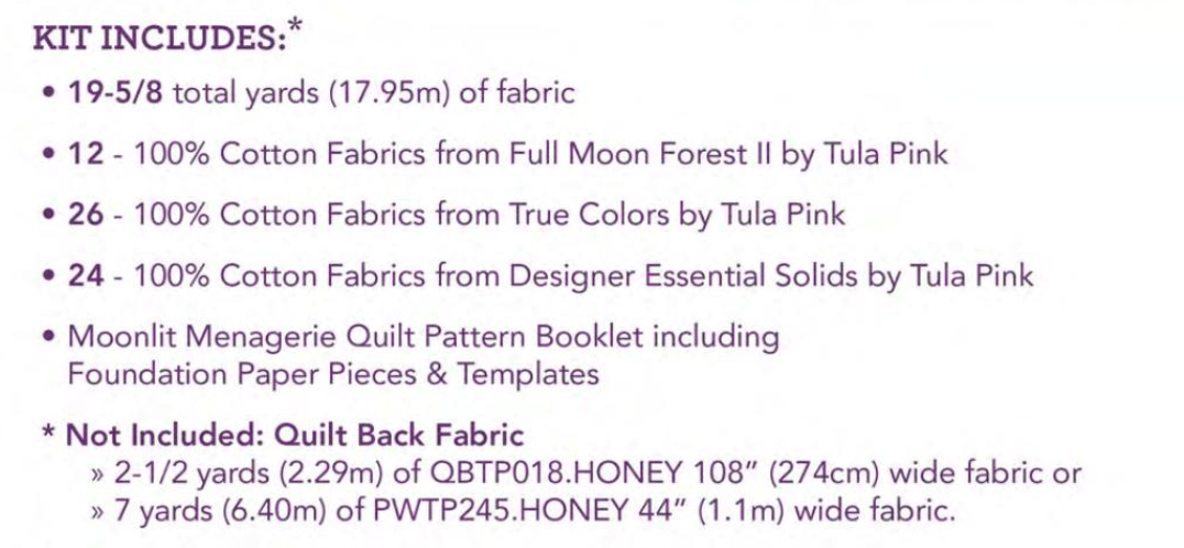 Full Moon Forest II by Tula Pink: Moonlit Menagerie Quilt Kit (Estimated Ship Date April 2025)